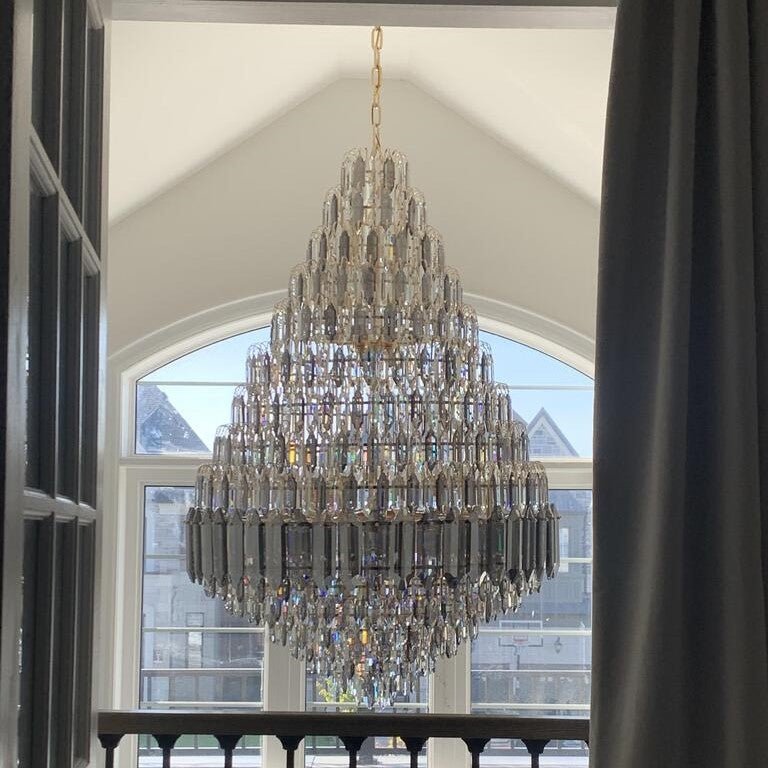Luxury Multi-tiered Honeycomb Crystal Chandelier for High Ceiling - Zelno Lighting