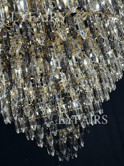 Luxury Multi-tiered Honeycomb Crystal Chandelier for High Ceiling - Zelno Lighting