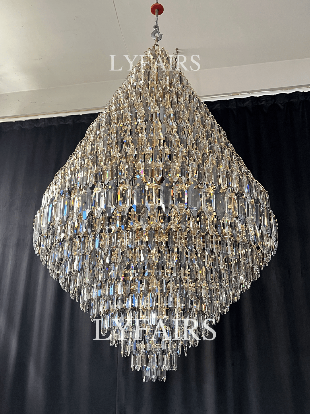 Luxury Multi-tiered Honeycomb Crystal Chandelier for High Ceiling - Zelno Lighting