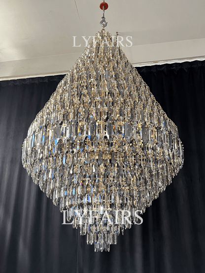 Luxury Multi-tiered Honeycomb Crystal Chandelier for High Ceiling - Zelno Lighting