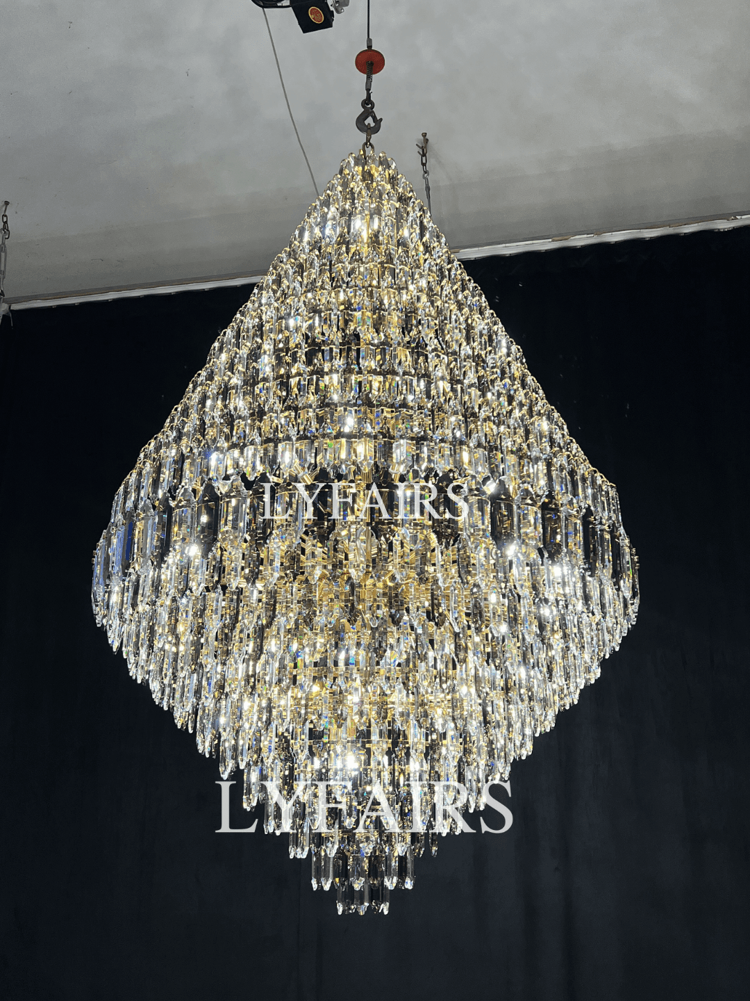 Luxury Multi-tiered Honeycomb Crystal Chandelier for High Ceiling - Zelno Lighting