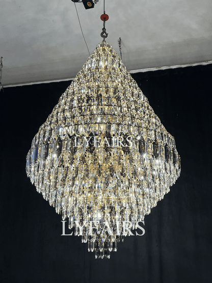 Luxury Multi-tiered Honeycomb Crystal Chandelier for High Ceiling - Zelno Lighting
