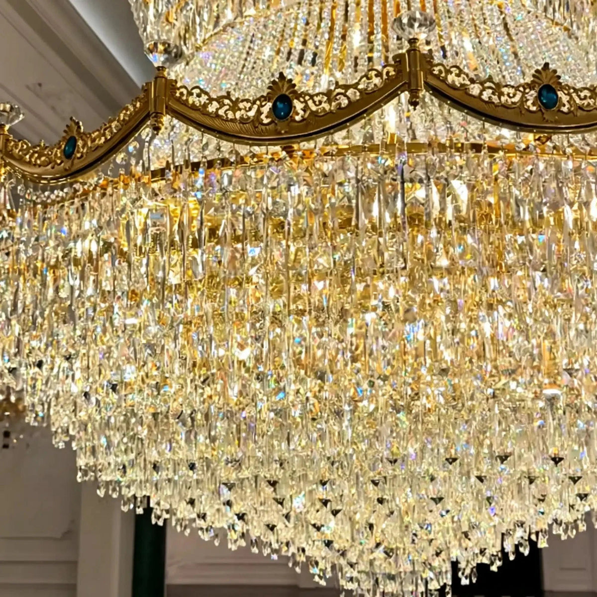 Luxury Palace-Style Tiered Gilded Brass Arm Crystal Chandelier - Zelno Lighting