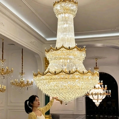 Luxury Palace-Style Tiered Gilded Brass Arm Crystal Chandelier - Zelno Lighting