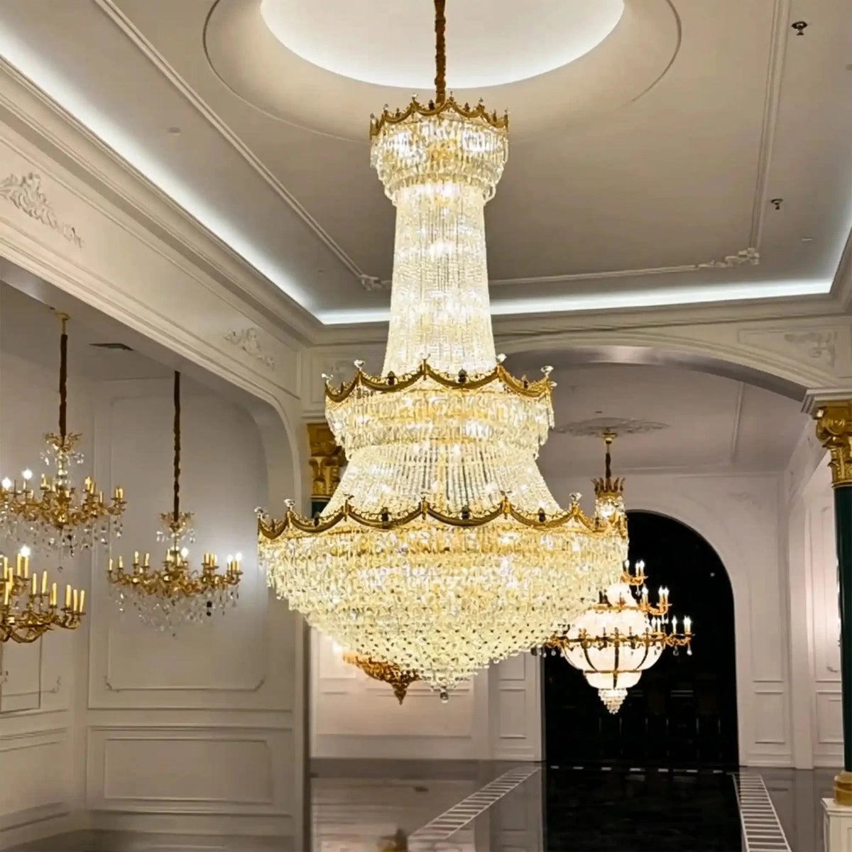 Luxury Palace-Style Tiered Gilded Brass Arm Crystal Chandelier - Zelno Lighting