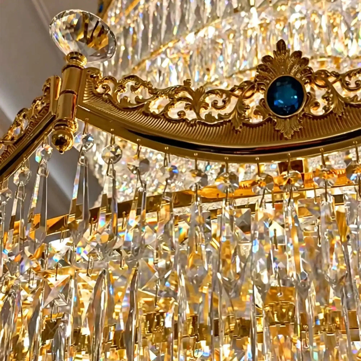 Luxury Palace-Style Tiered Gilded Brass Arm Crystal Chandelier - Zelno Lighting