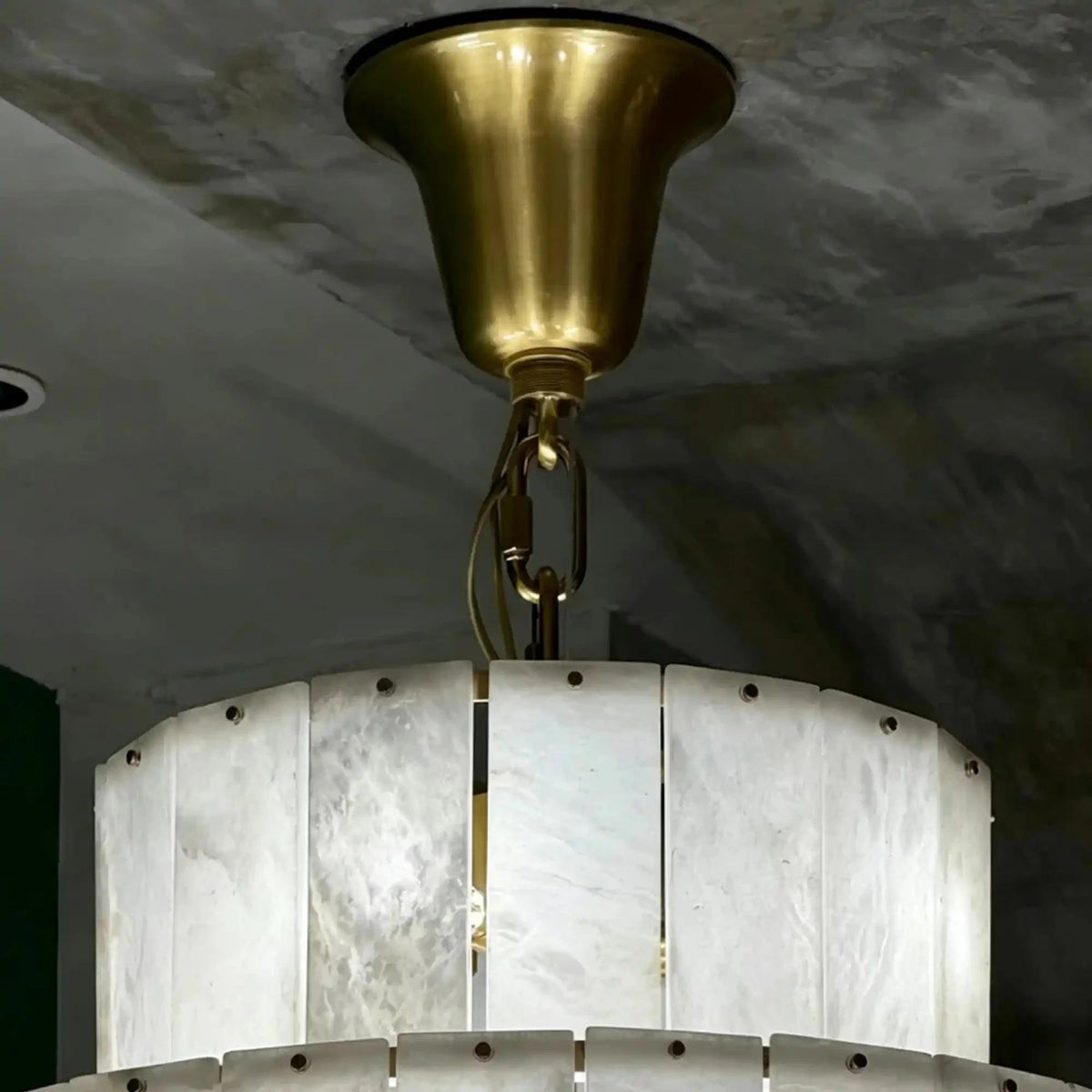 Luxury Sculpted Pyramid-Tier Alabaster Chandelier for High Ceiling - Zelno Lighting