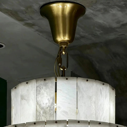 Luxury Sculpted Pyramid-Tier Alabaster Chandelier for High Ceiling - Zelno Lighting