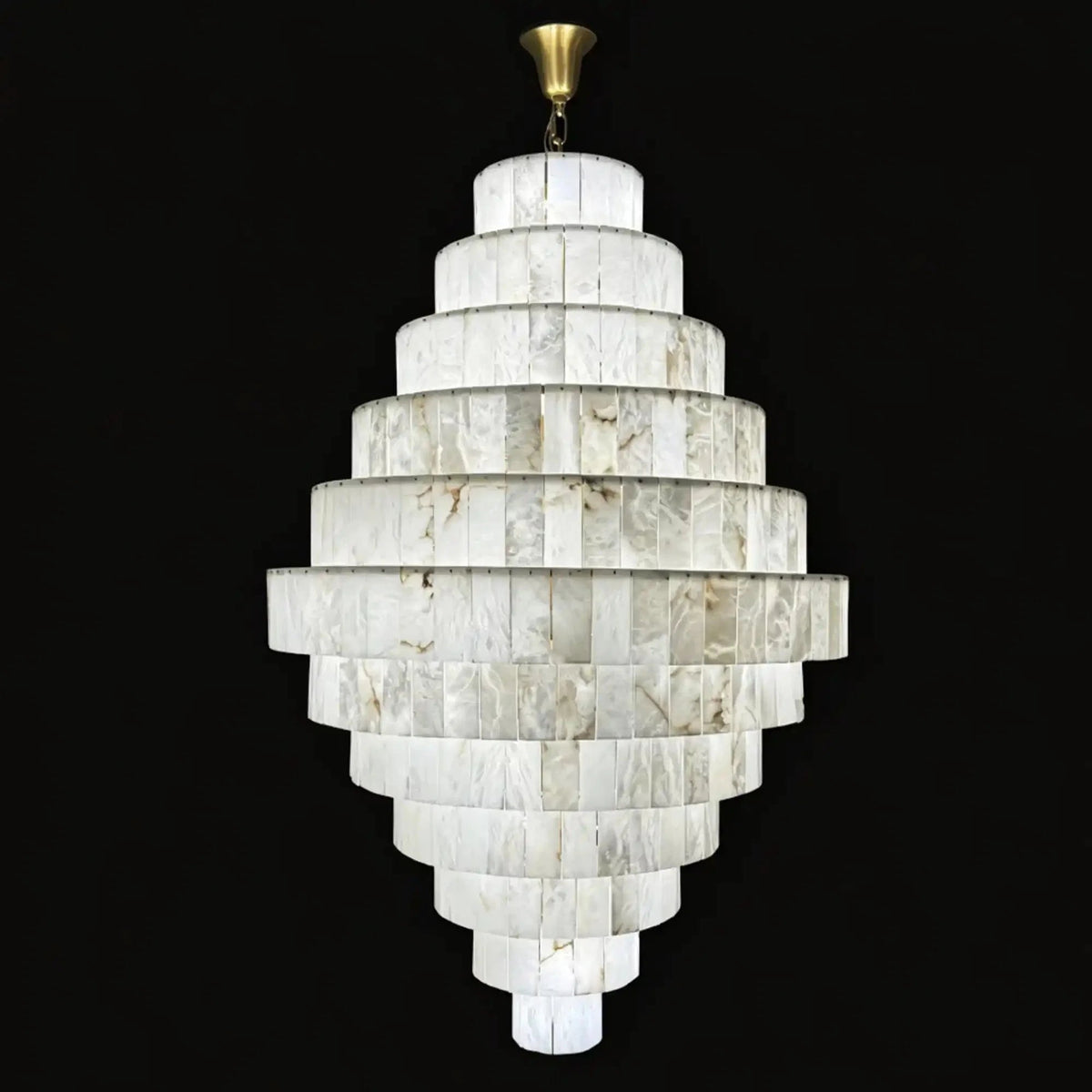 Luxury Sculpted Pyramid-Tier Alabaster Chandelier for High Ceiling - Zelno Lighting