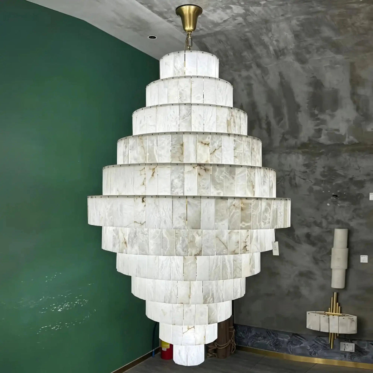 Luxury Sculpted Pyramid-Tier Alabaster Chandelier for High Ceiling - Zelno Lighting