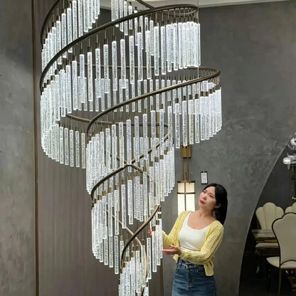 Luxury Spiral Bubble Crystal Chandelier for High Ceiling - Zelno Lighting