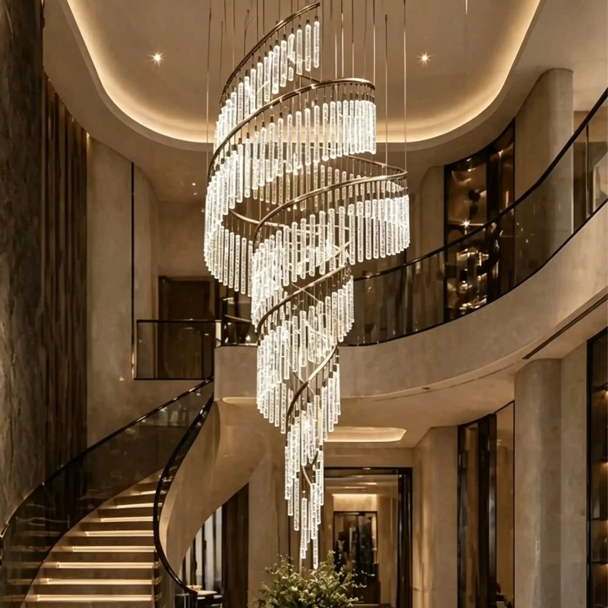 Luxury Spiral Bubble Crystal Chandelier for High Ceiling - Zelno Lighting
