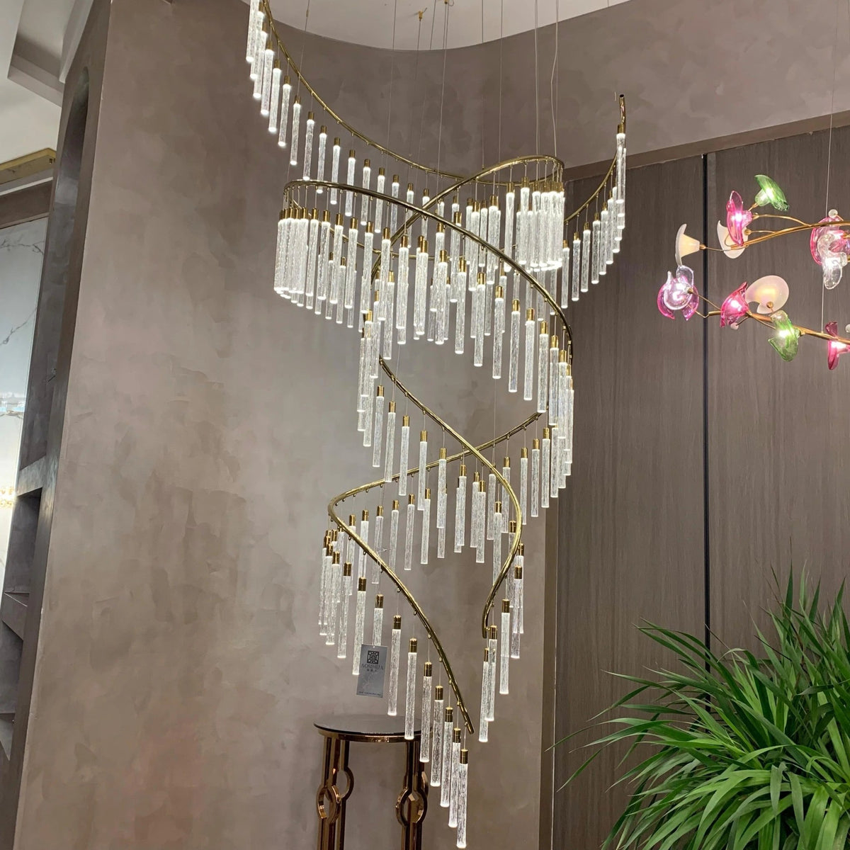 Luxury Spiral Bubble Crystal Stick Chandelier for Staircase/Foyer/High-ceiling - Zelno Lighting