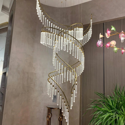 Luxury Spiral Bubble Crystal Stick Chandelier for Staircase/Foyer/High-ceiling - Zelno Lighting