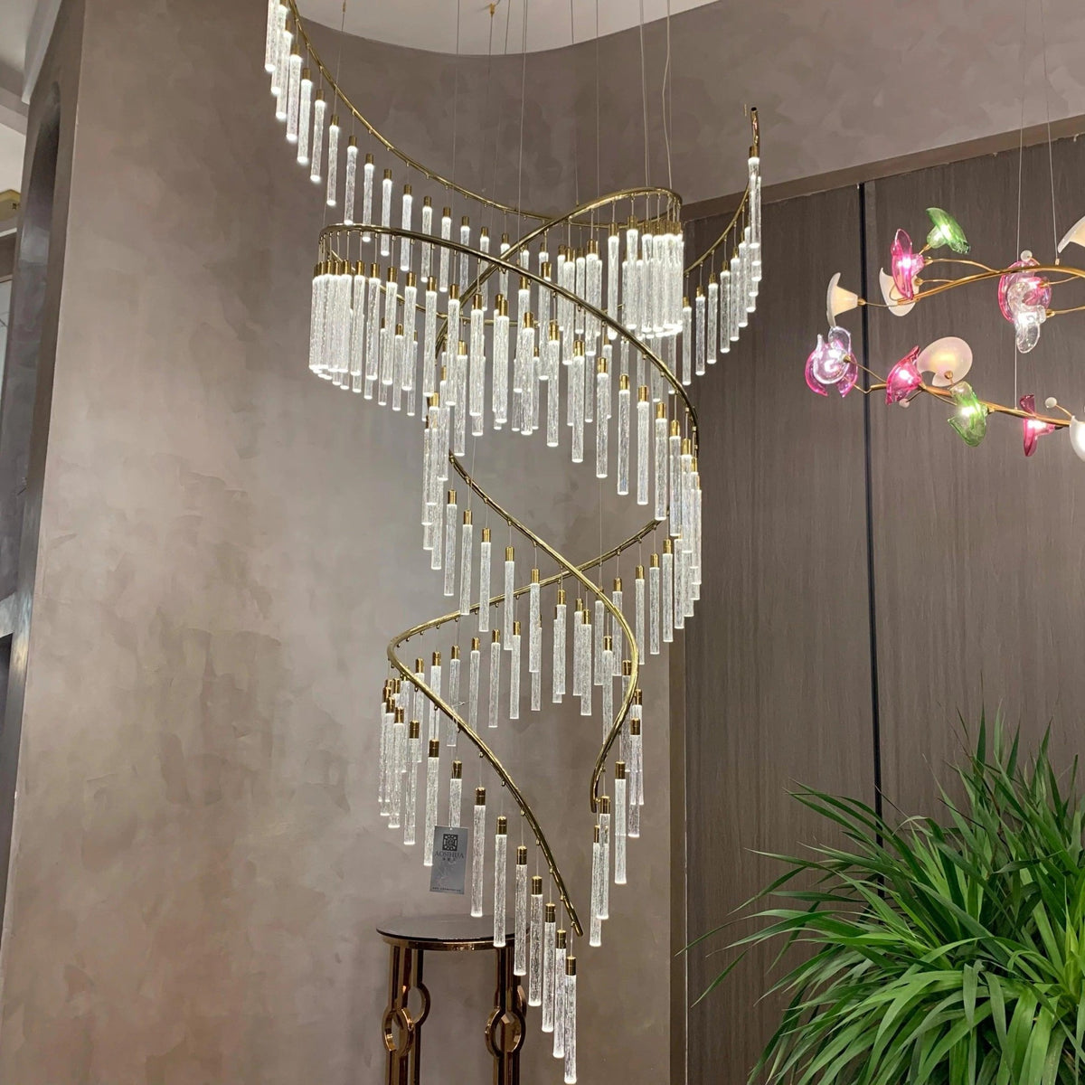 Luxury Spiral Bubble Crystal Stick Chandelier for Staircase/Foyer/High-ceiling - Zelno Lighting