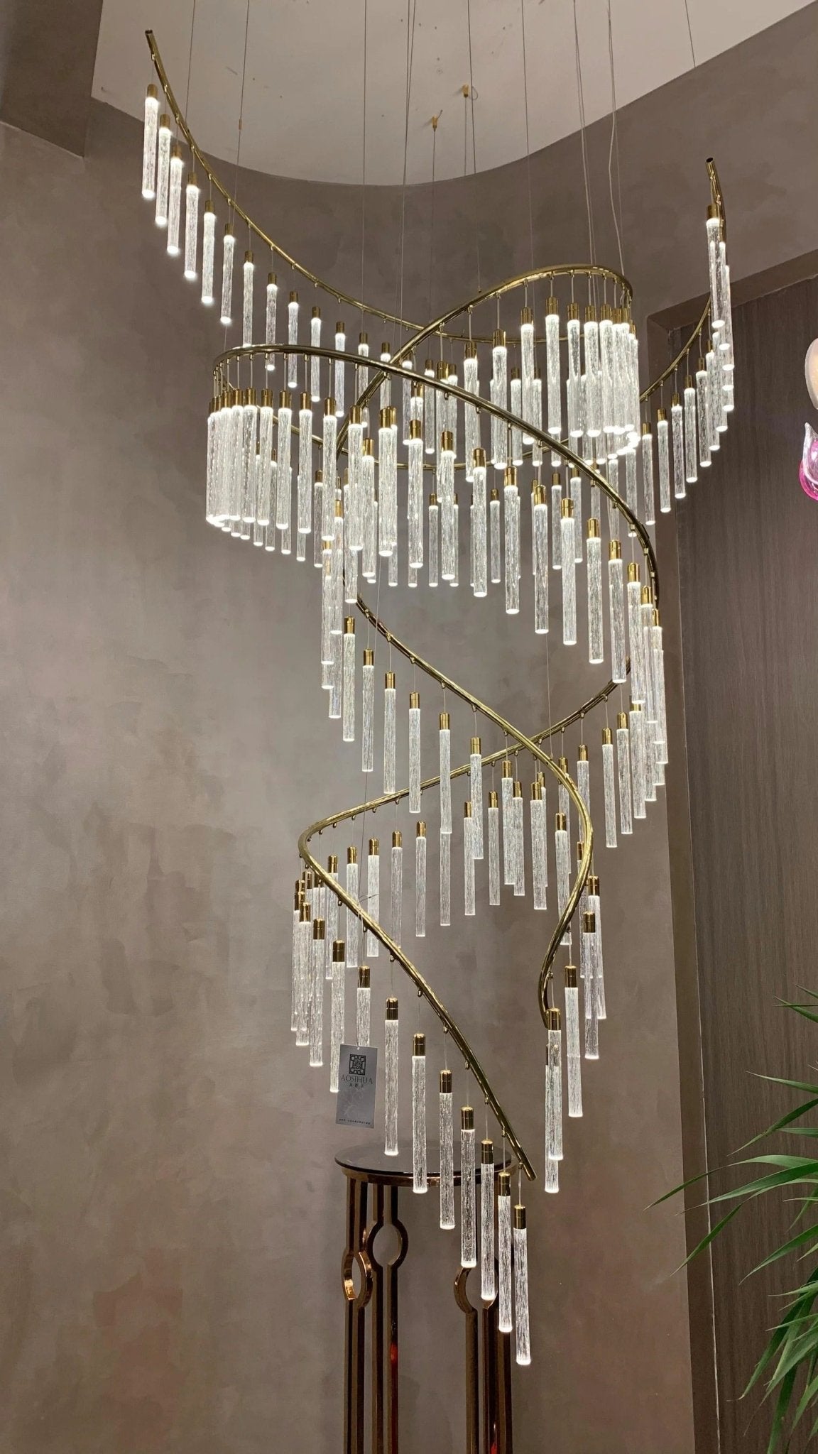 Luxury Spiral Bubble Crystal Stick Chandelier for Staircase/Foyer/High-ceiling - Zelno Lighting
