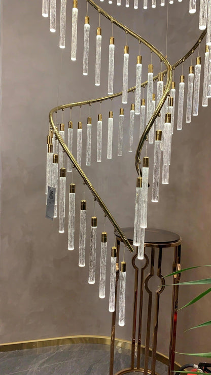 Luxury Spiral Bubble Crystal Stick Chandelier for Staircase/Foyer/High-ceiling - Zelno Lighting