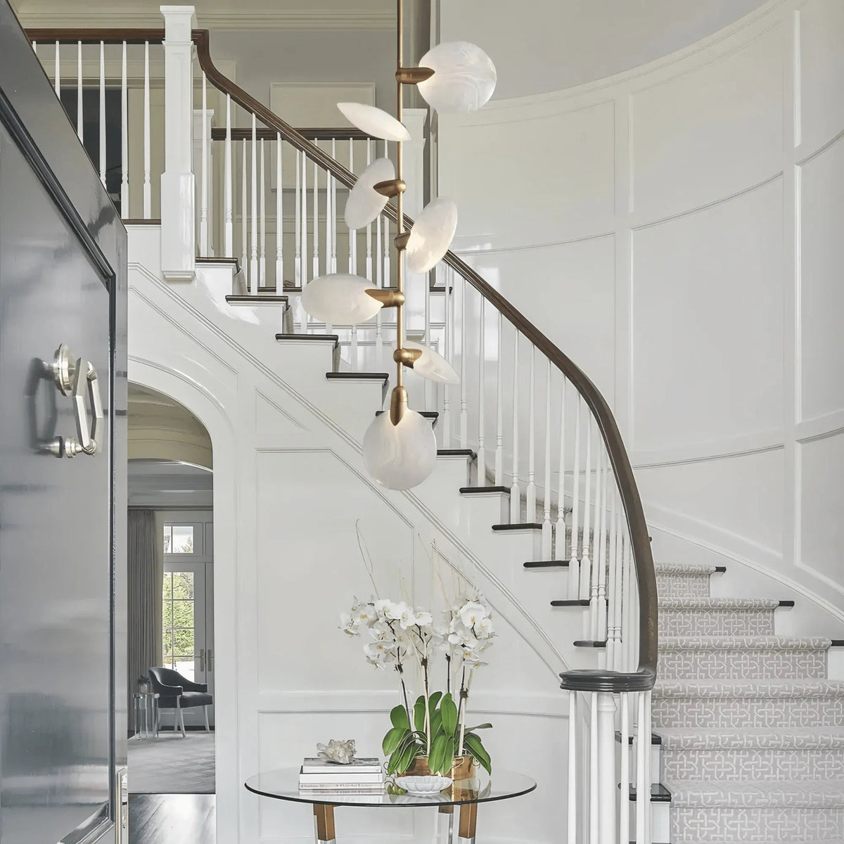 Lyla Pendant Modern Alabaster Pendant for Staircase Foyer - Zelno Lighting