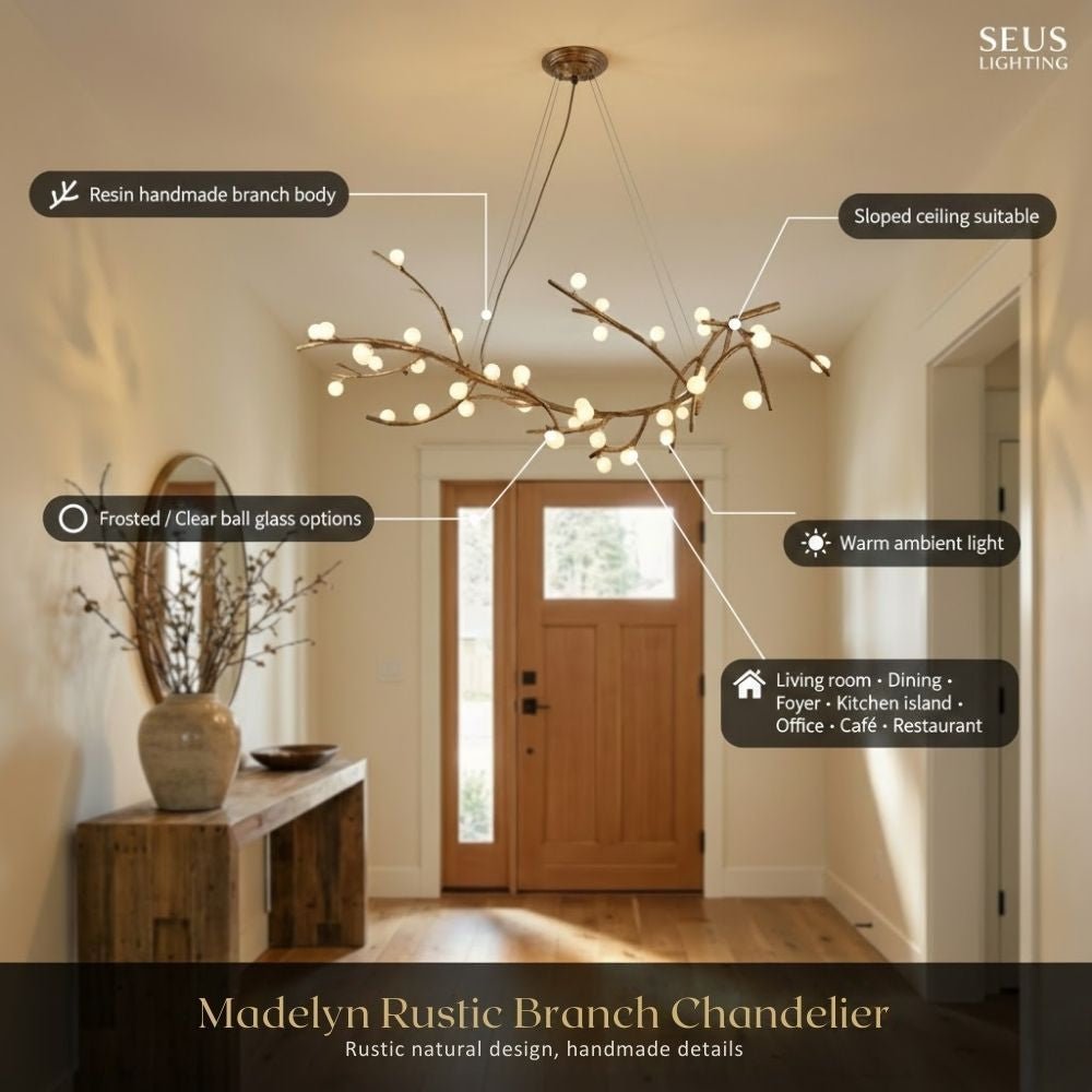 Madelyn Rustic Branch Chandelier Frosted/Clear Ball - Zelno Lighting