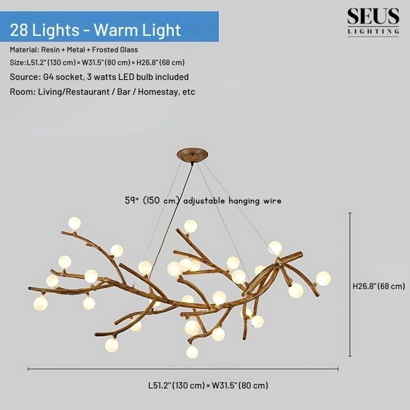 Madelyn Rustic Branch Chandelier Frosted/Clear Ball - Zelno Lighting