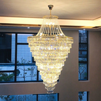 Magnificent Extra Large Foyer Hall Chandelier Tiered Crystal Ceiling Lighting Fixture For Living Room Decor - Zelno Lighting