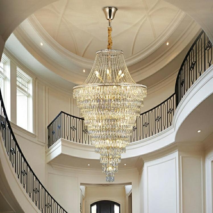 Magnificent Extra Large Foyer Hall Chandelier Tiered Crystal Ceiling Lighting Fixture For Living Room Decor - Zelno Lighting