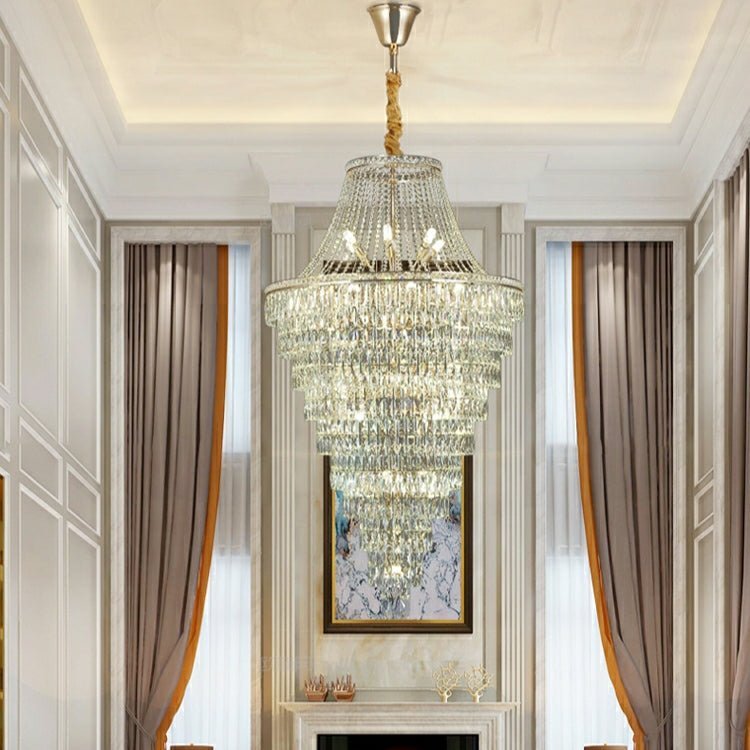 Magnificent Extra Large Foyer Hall Chandelier Tiered Crystal Ceiling Lighting Fixture For Living Room Decor - Zelno Lighting