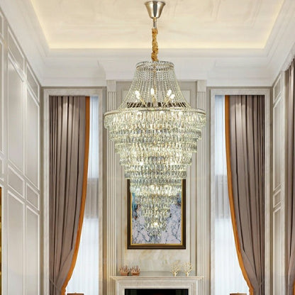 Magnificent Extra Large Foyer Hall Chandelier Tiered Crystal Ceiling Lighting Fixture For Living Room Decor - Zelno Lighting