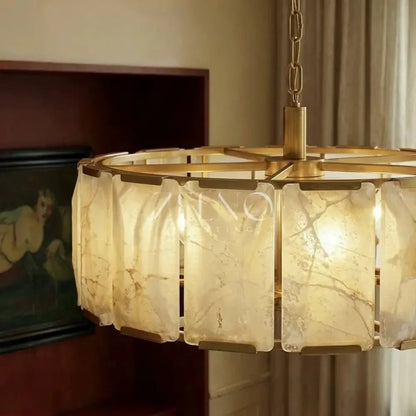 Marlow Alabaster Round Chandelier with Natural Alabaster Stone Shades - Zelno