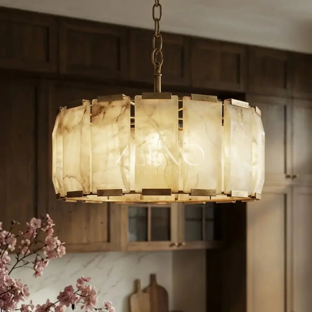 Marlow Alabaster Round Chandelier with Natural Alabaster Stone Shades - Zelno