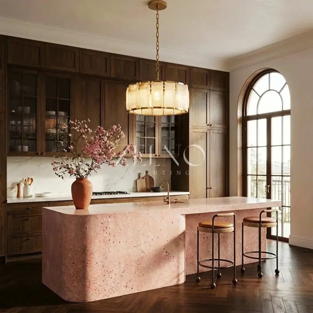 Marlow Alabaster Round Chandelier with Natural Alabaster Stone Shades - Zelno