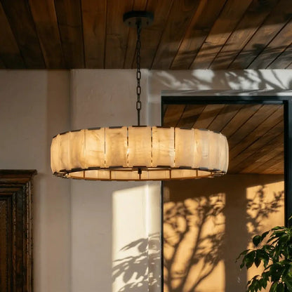Marlow Alabaster Round Chandelier with Natural Alabaster Stone Shades - Zelno