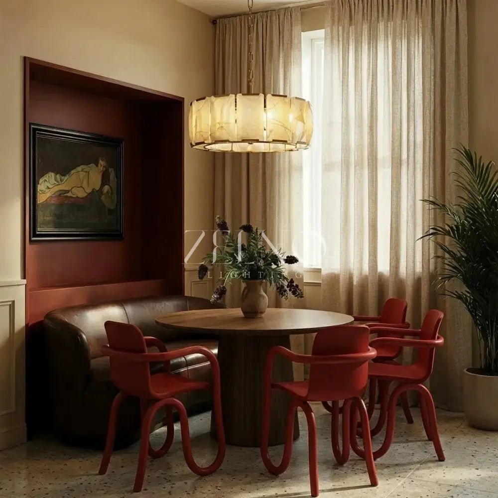 Marlow Alabaster Round Chandelier with Natural Alabaster Stone Shades - Zelno