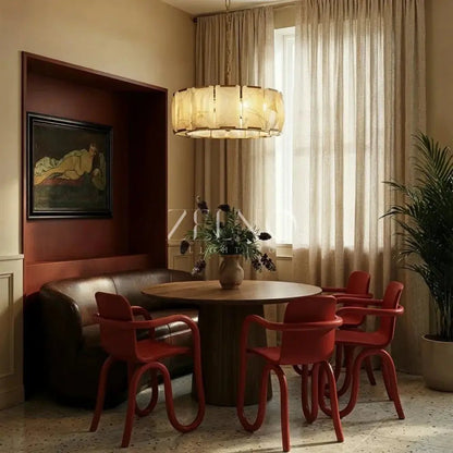 Marlow Alabaster Round Chandelier with Natural Alabaster Stone Shades - Zelno
