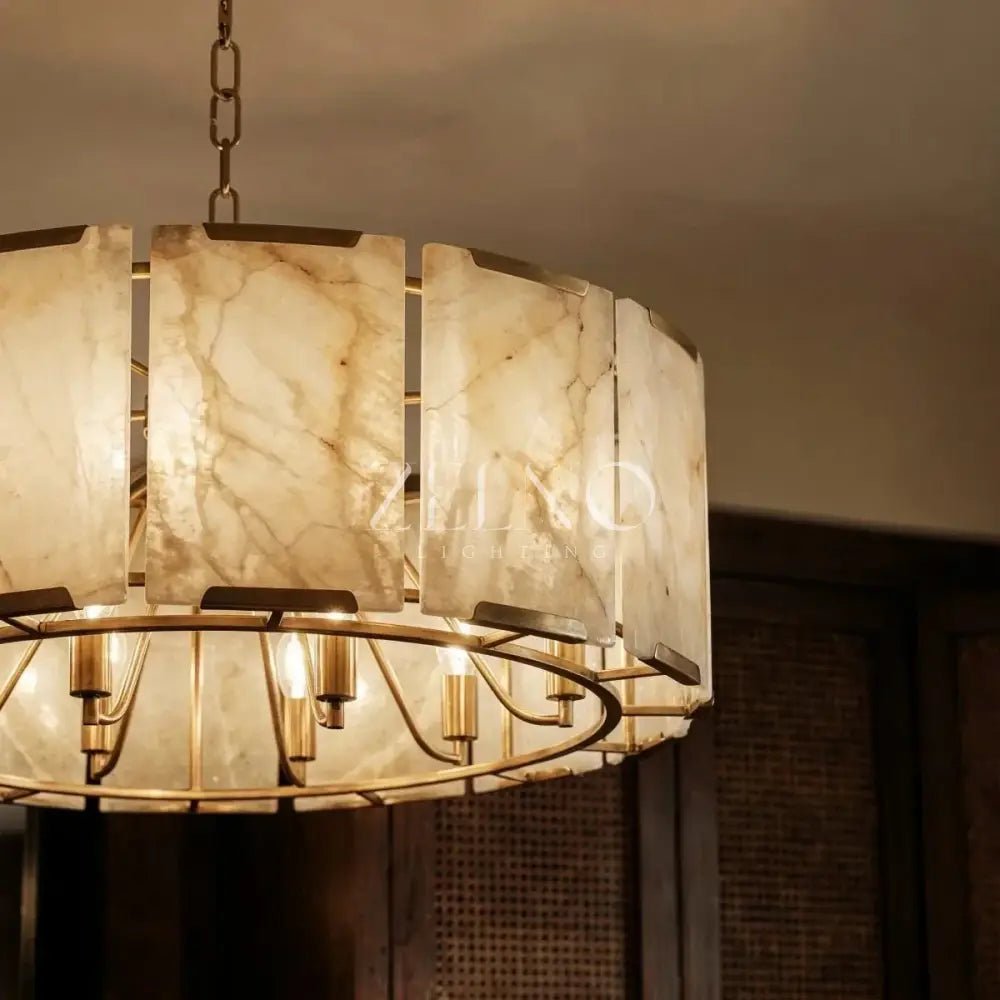 Marlow Alabaster Round Chandelier with Natural Alabaster Stone Shades - Zelno