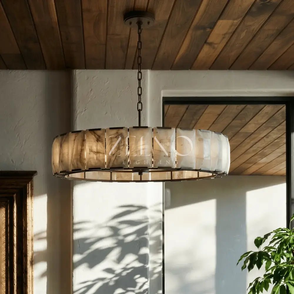 Marlow Alabaster Round Chandelier with Natural Alabaster Stone Shades - Zelno