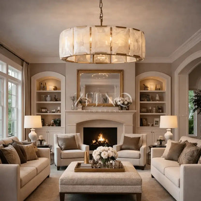 Marlow Alabaster Round Chandelier with Natural Alabaster Stone Shades - Zelno