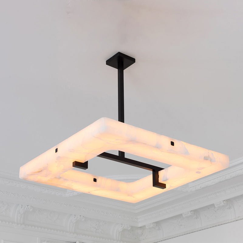 Maxine Modern Square Alabaster Living Room Chandelier - Zelno Lighting