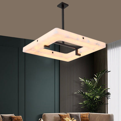 Maxine Modern Square Alabaster Living Room Chandelier - Zelno Lighting