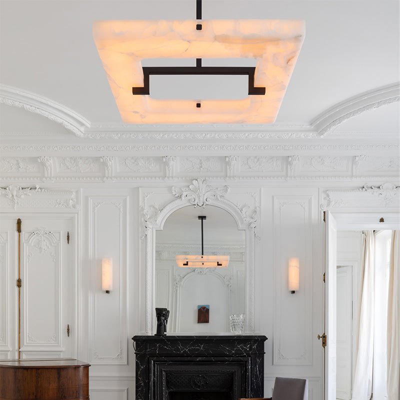 Maxine Modern Square Alabaster Living Room Chandelier - Zelno Lighting
