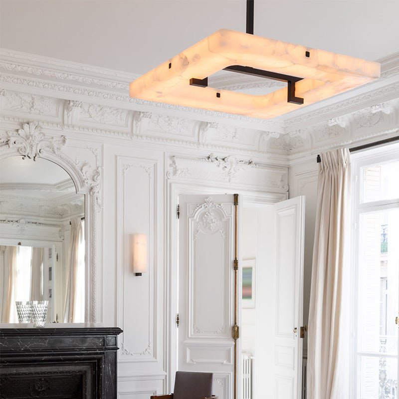 Maxine Modern Square Alabaster Living Room Chandelier - Zelno Lighting