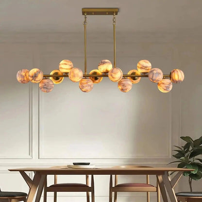 Mid Century Modern Sputnik 12 Light Gold Alabaster Globe Chandelier - Zelno Lighting