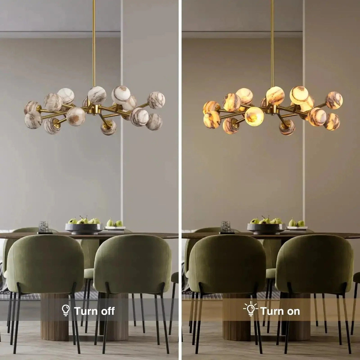 Mid Century Modern Sputnik 12 Light Gold Alabaster Globe Chandelier - Zelno Lighting