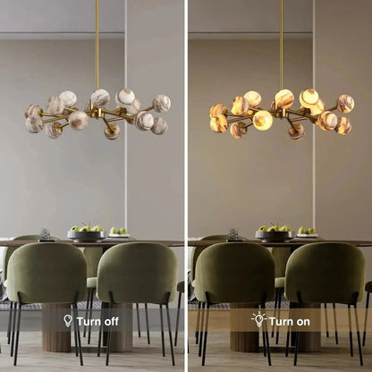 Mid Century Modern Sputnik 12 Light Gold Alabaster Globe Chandelier - Zelno Lighting