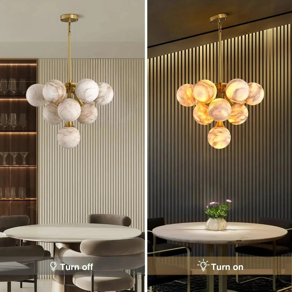 Mid Century Modern Sputnik 12 Light Gold Alabaster Globe Chandelier - Zelno Lighting