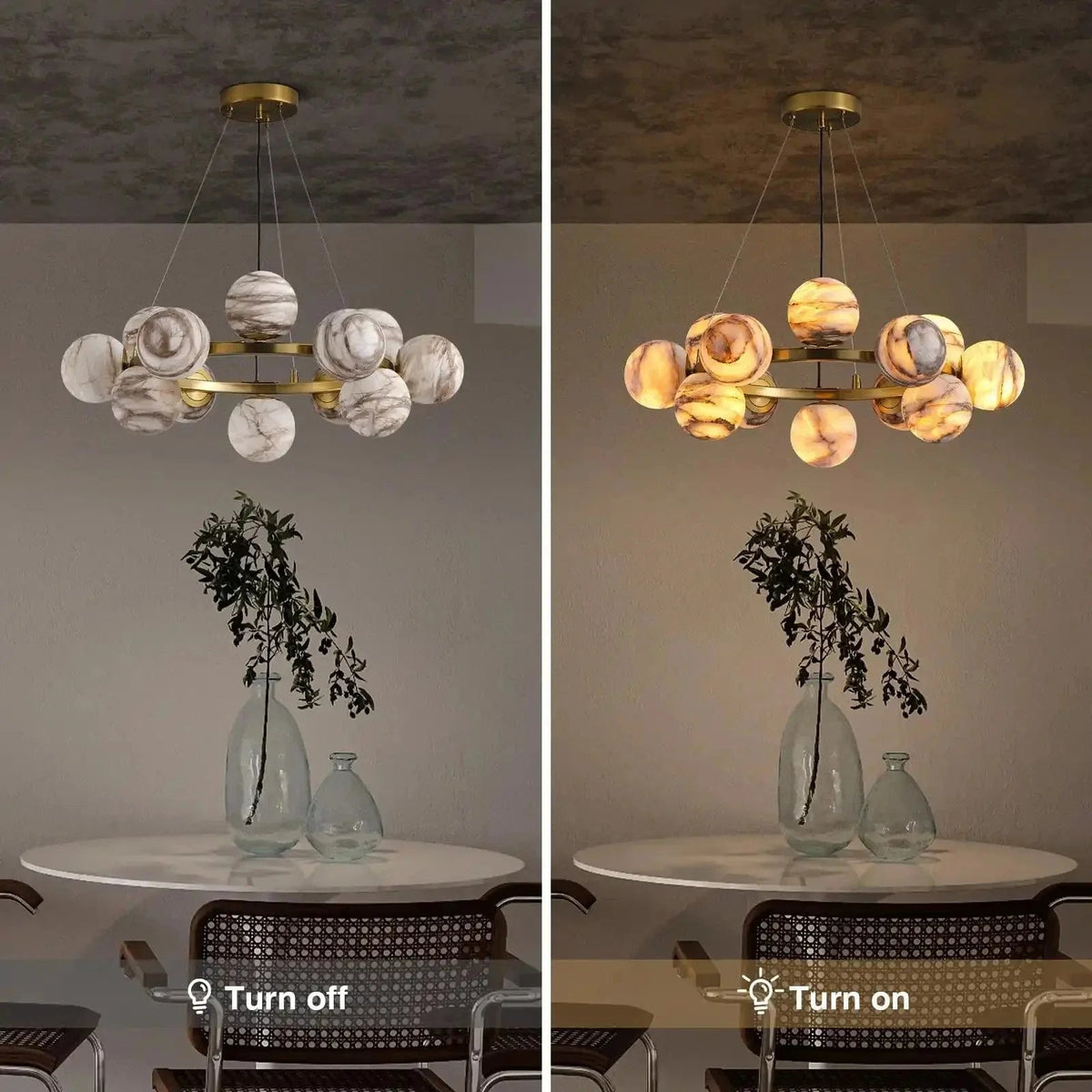 Mid Century Modern Sputnik 12 Light Gold Alabaster Globe Chandelier - Zelno Lighting