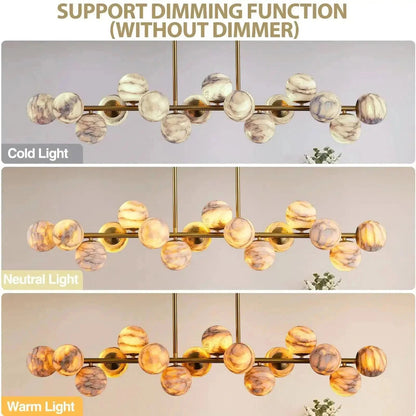 Mid Century Modern Sputnik 12 Light Gold Alabaster Globe Chandelier - Zelno Lighting