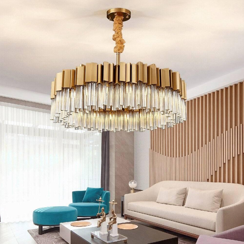 Milano Brushed Gold Crystal Chandelier - Zelno Lighting