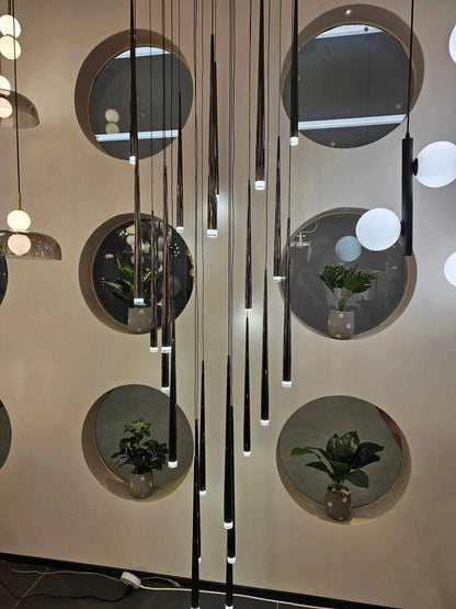 Minimalism Foyer Staircase Chandelier Ceiling Pendant Lighting Fixture For Living Room Entryway In Gold/ Black Finish - Zelno Lighting