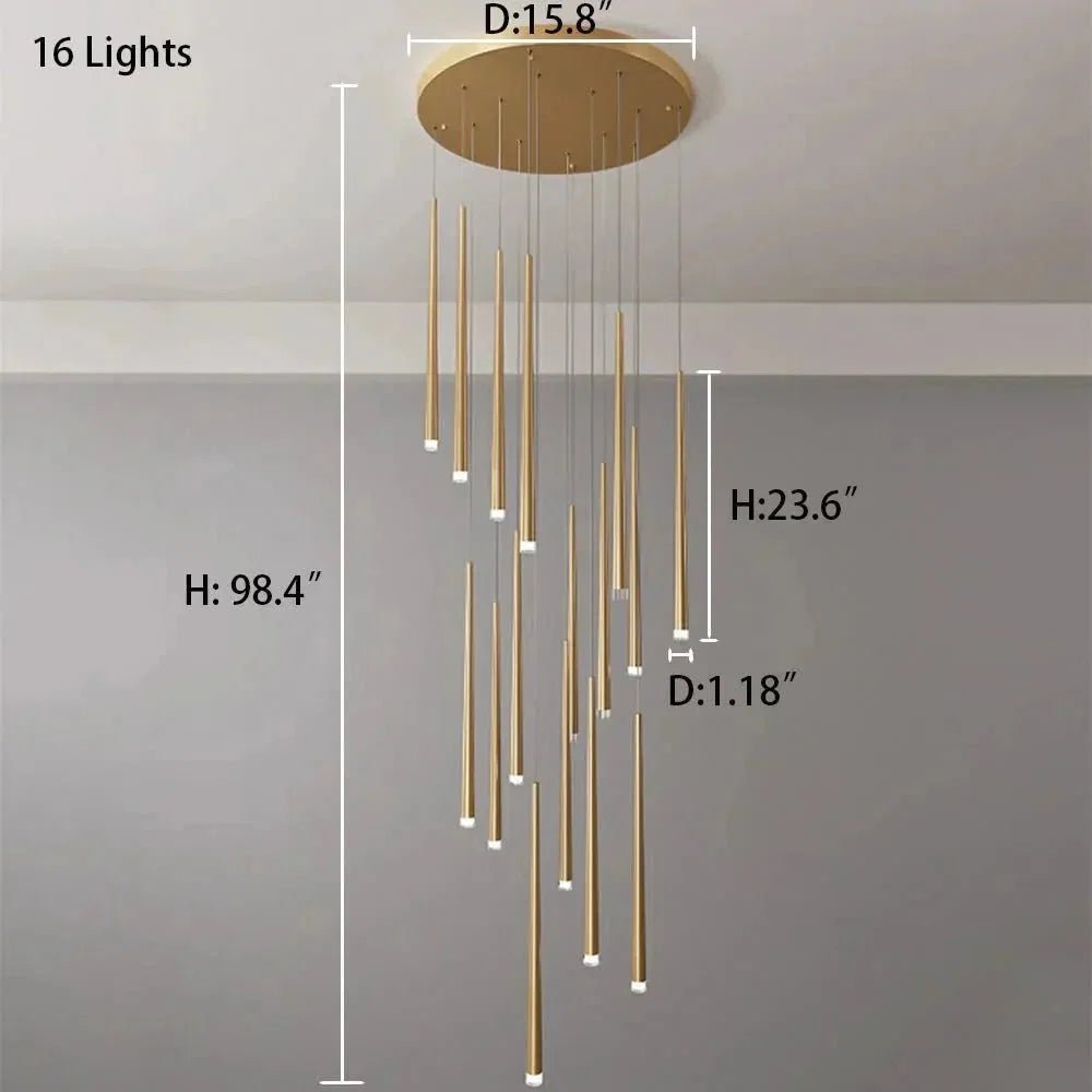 Minimalism Foyer Staircase Chandelier Ceiling Pendant Lighting Fixture For Living Room Entryway In Gold/ Black Finish - Zelno Lighting